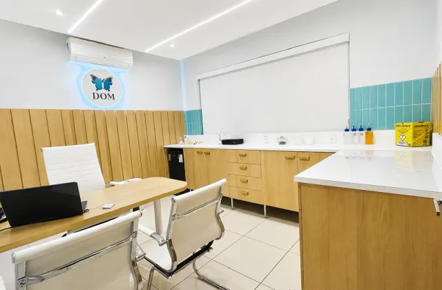 Consultório veterinário do DOM com mesa de atendimento e bancada